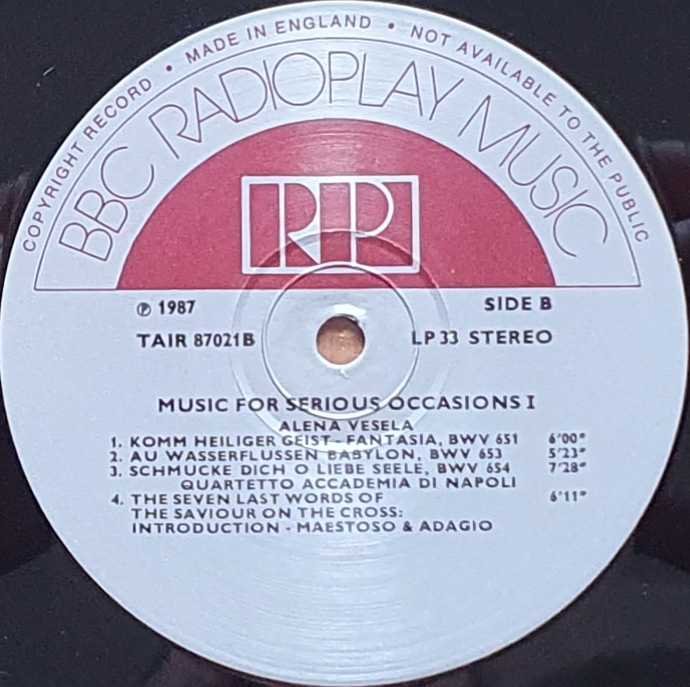 TAIR 87021 Music for serious occasions 1 Prague Brass soloists from the BBC records and Tapes library Label